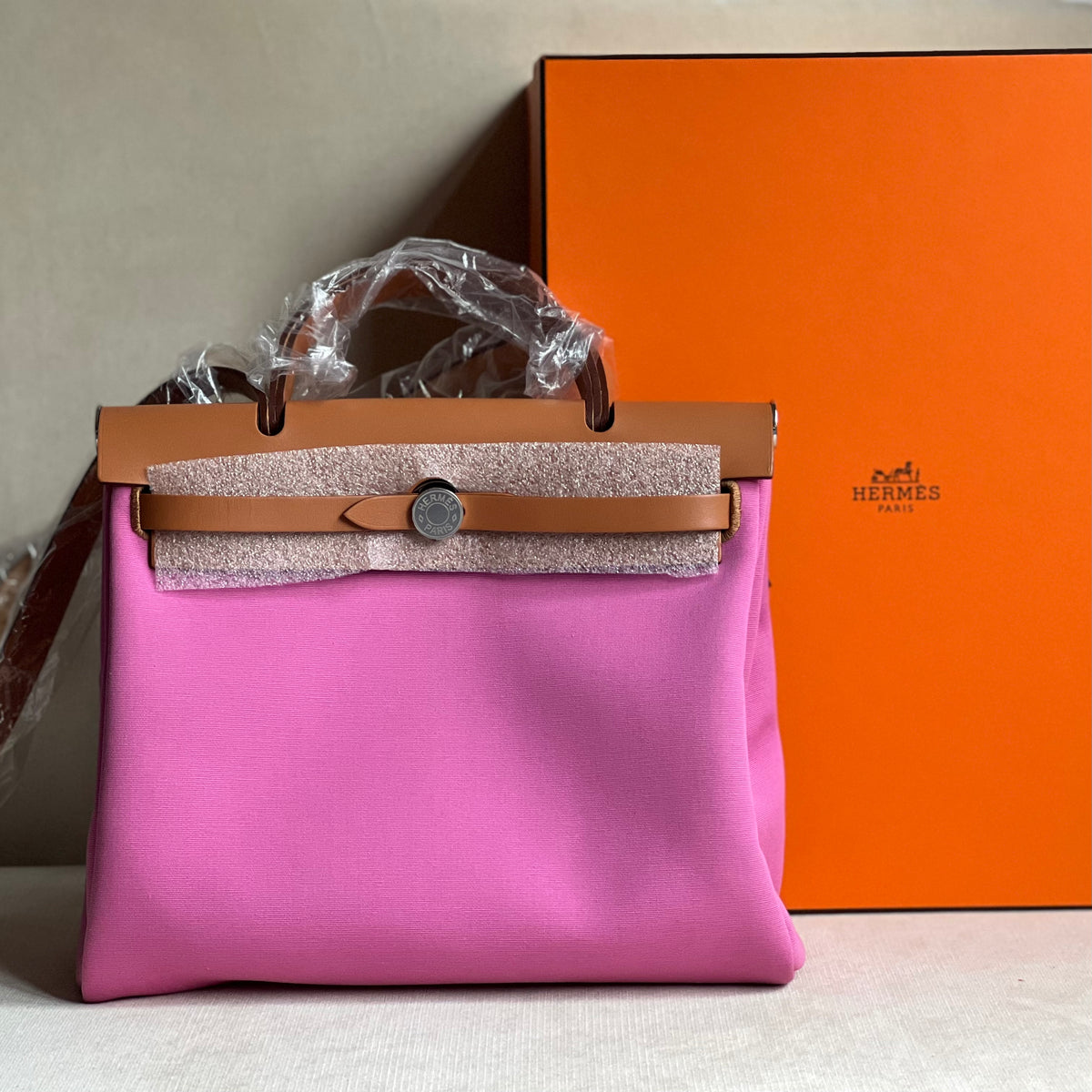Hermes Pink Canvas and Leather Herbag Zip 31 Bag For Sale at 1stDibs