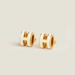 mini pop h earrings blanc x gold