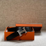 Hermes Constance Belt 黑色 灰 銀 (男）