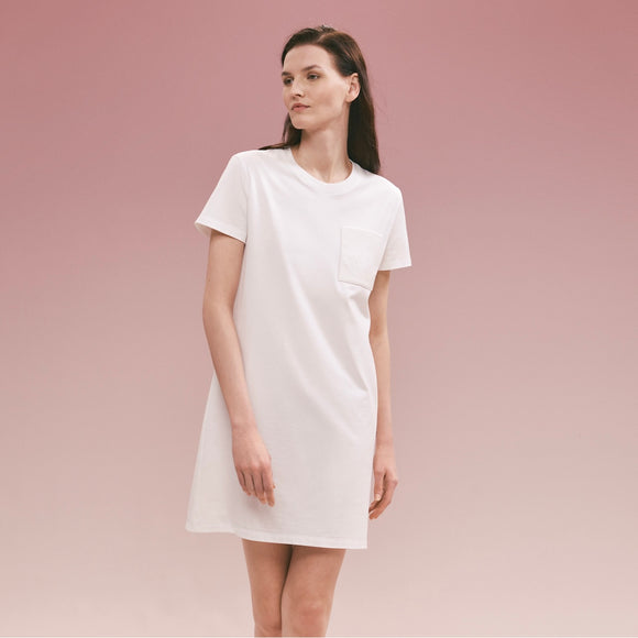 女裝H Straight embroidered pocket dress Blanc (Size 36)
